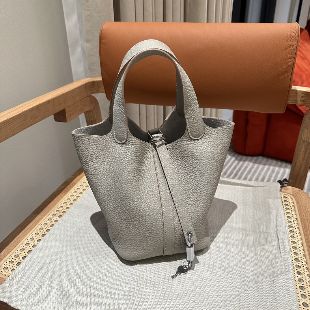 Hermes Picotin Lock 18 Bag In Pearl Grey Clemence Leather